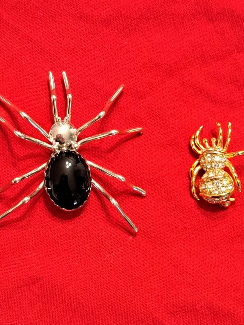 STERLING SILVER SPIDER BROOCH PIN W BLACK STONE & GOLD TONE SPIDER PIN HALLOWEEN - Picture 2 of 6